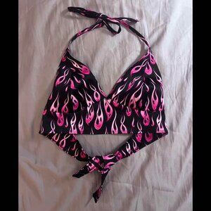 Y2K Hot Pink and Black Flame Print Bralet Top